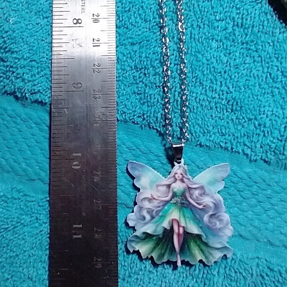 Fairy Pendant Necklace with Green and Blue Dress - Picture 2 of 3